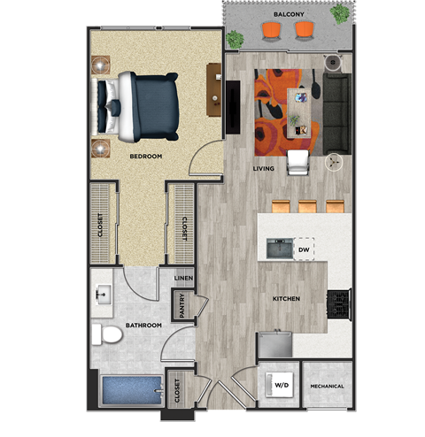 A4 Floor Plan at 675 N. Highland, Atlanta, GA, 30306